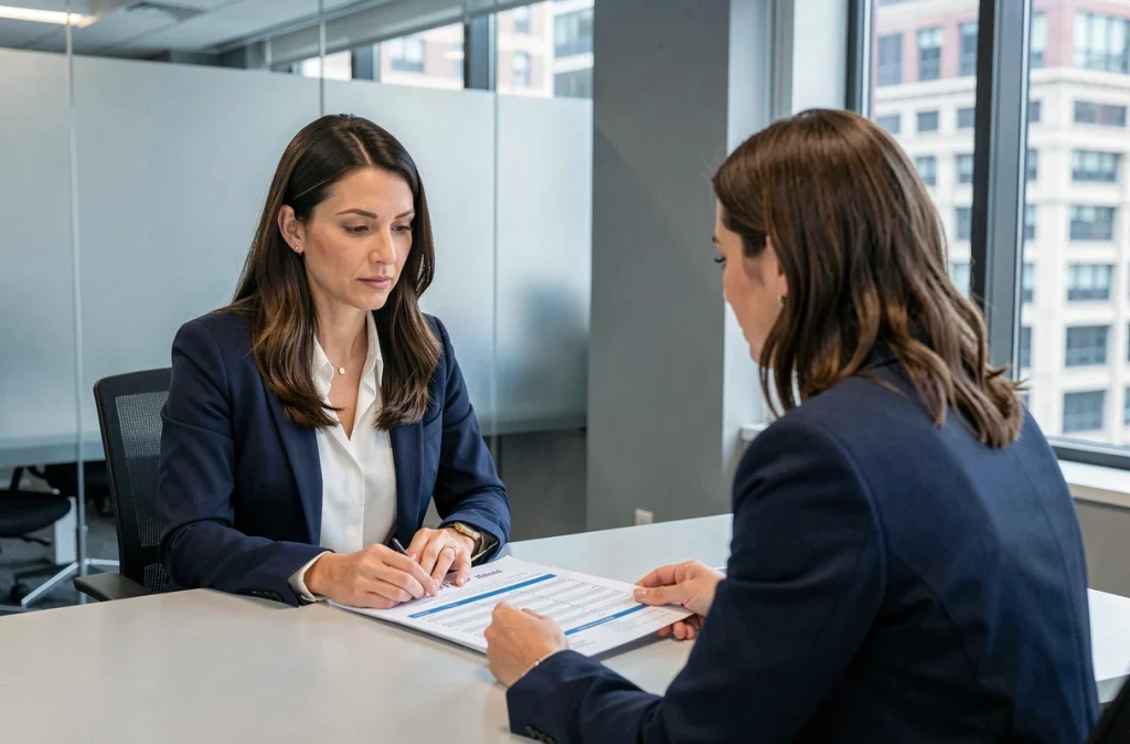 Propriétaire consultante un conseiller fiscal pour optimiser la fiscalité de ses revenus locatifs