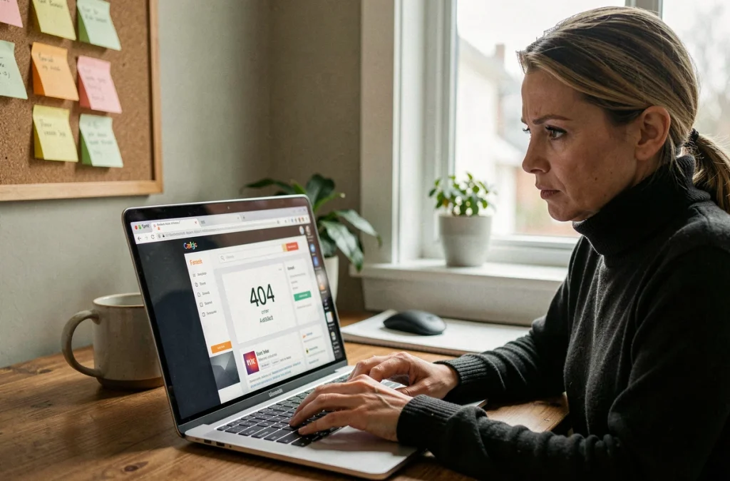 Femme cherchant la nouvelle adresse d'un service Live TV sur son ordinateur portable à son bureau